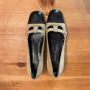 Salvatore Ferragamo Pumps with Patent Leather Toe - Tan/Brown (Size 8)
